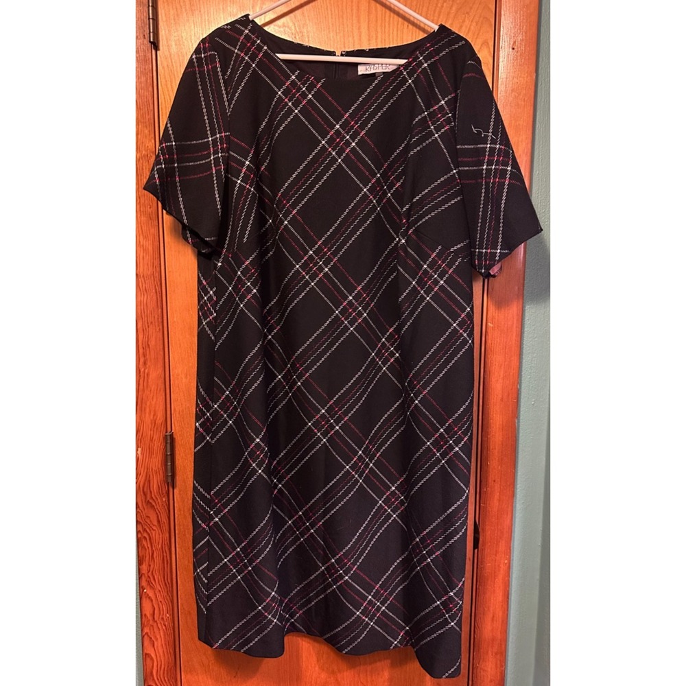 Kasper Womens Black Plaid Sheath 18W Career Midi Dress